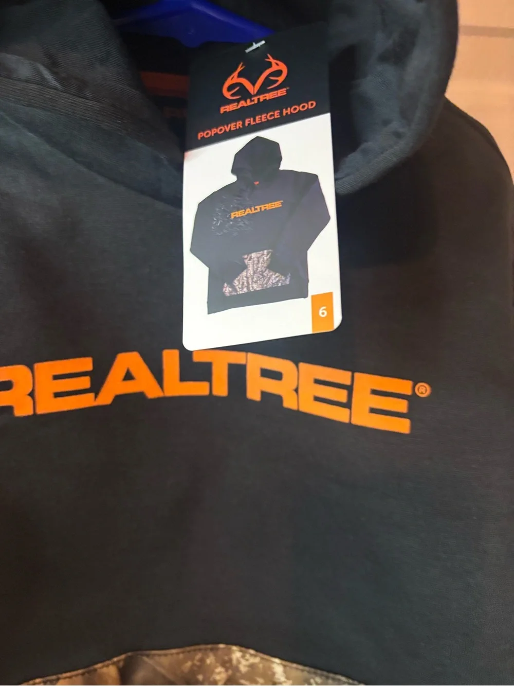 Realtree Black Hoodie with Orange Logo and Camo Pocket